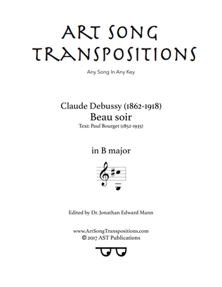 Book cover for DEBUSSY: Beau soir (transposed to B major)