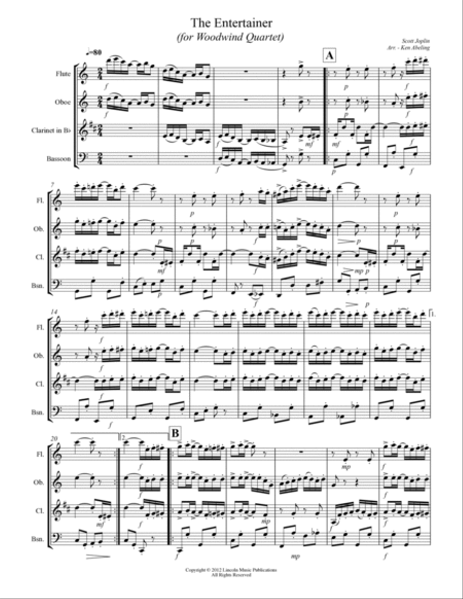 Joplin - “The Entertainer” (for Woodwind Quartet) Woodwind Quartet scores gallery preview page 2