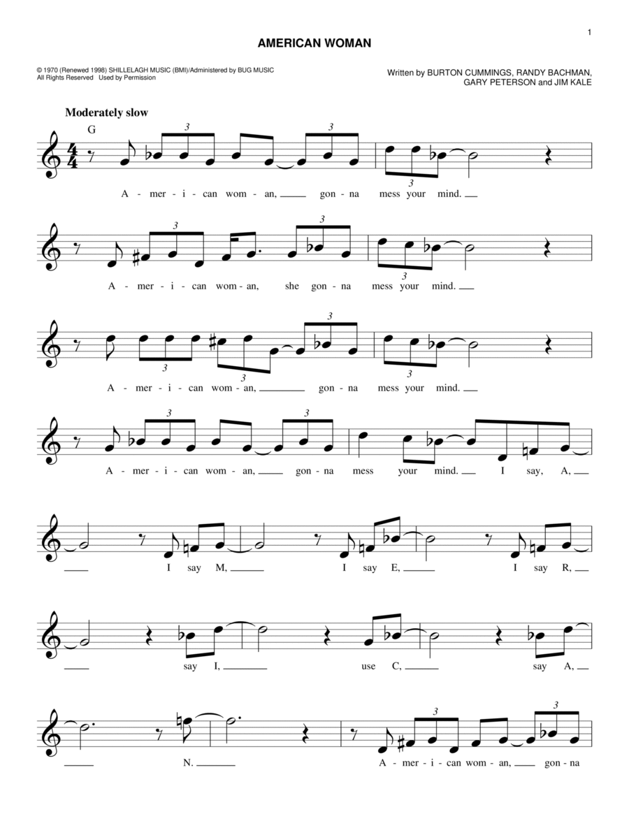 American Woman Piano scores gallery preview page 1