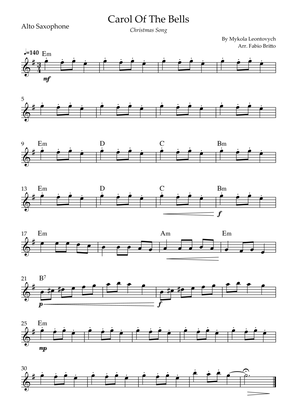 Book cover for Carol Of The Bells (Christmas Song) for Alto Saxophone Solo with Chords