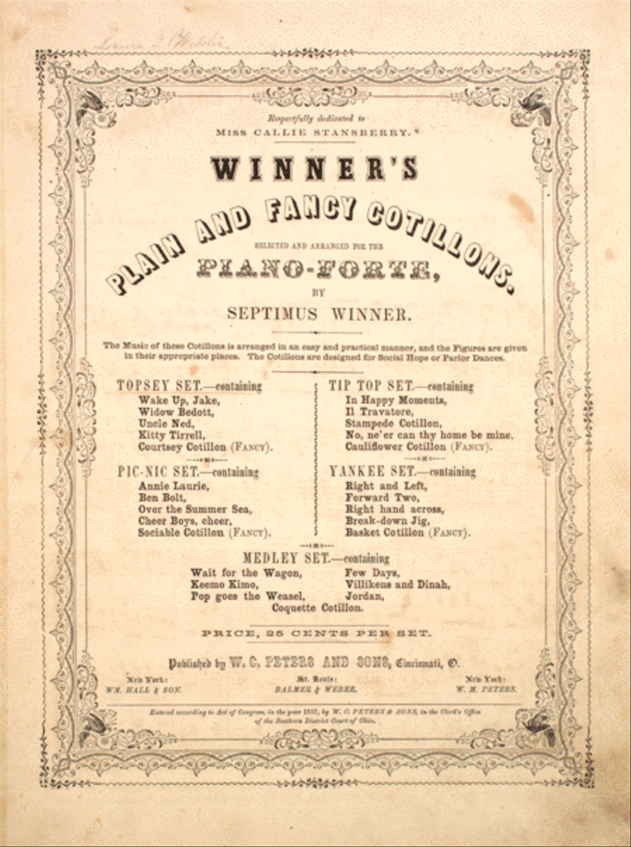 Winner's Plain and Fancy Cotillons Piano Solo scores gallery preview page 1