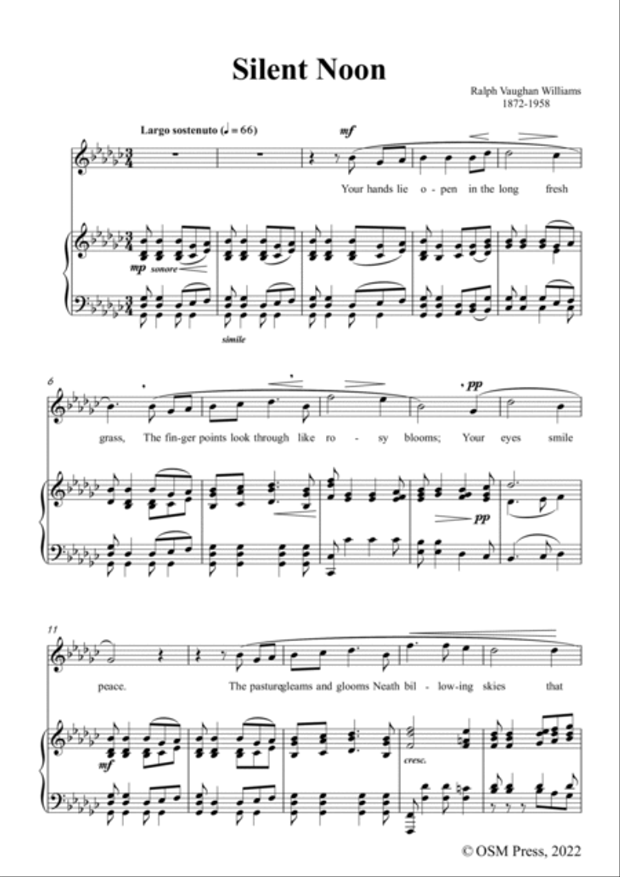 Vaughan Williams-Silent Noon,in G flat Major,for Voice and Piano Voice Solo scores gallery preview page 3