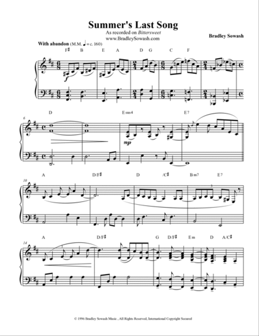 Summer's Last Song Piano Solo scores gallery preview page 2