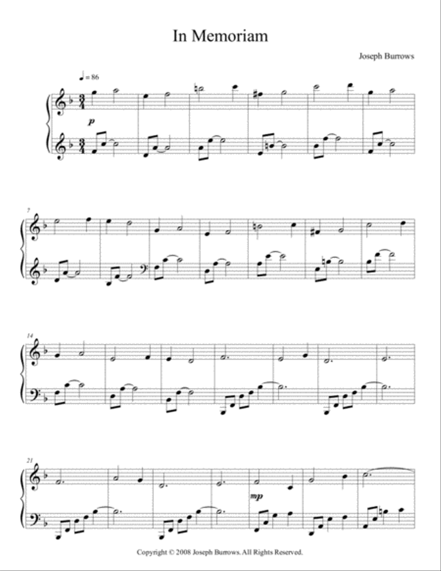 In Memoriam by Joseph Burrows - Piano Solo Piano Solo scores gallery preview page 1