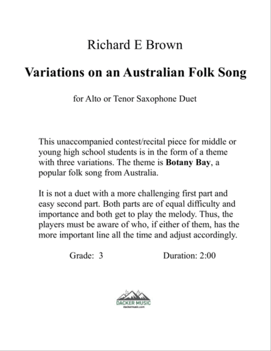 Variations on an Australian Folk Song - Sax Duet Woodwind Duet scores gallery preview page 2
