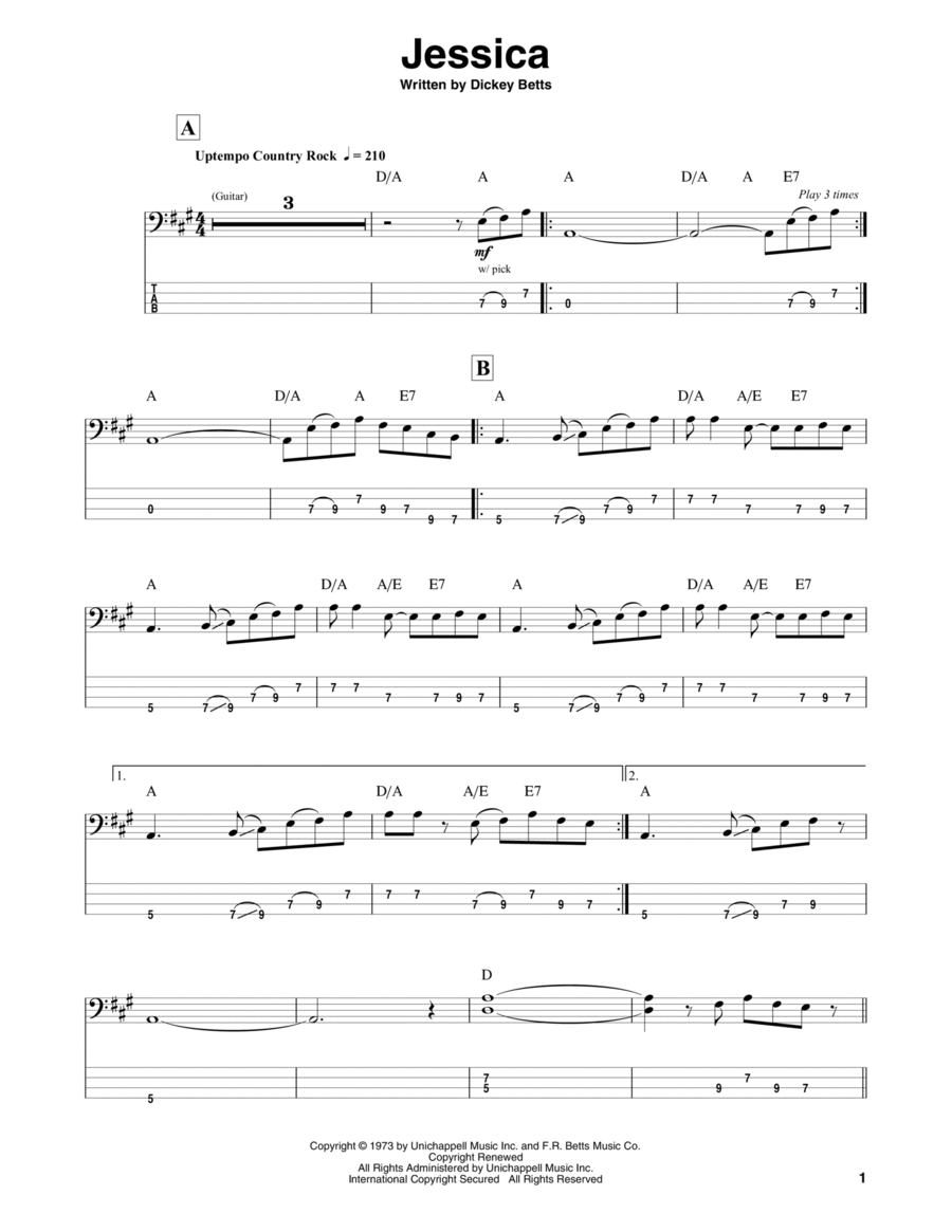 Jessica Jessica Guitar Tablature scores gallery preview page 1