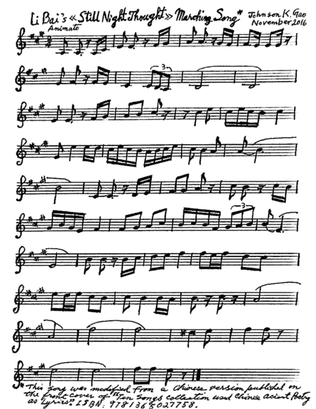 Sheet line music of the melody of the poem song "Still Night Thought"