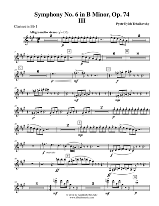 Book cover for ‪Tchaikovsky‬ Symphony No. 6, Movement III - Clarinet in Bb 1 (Transposed Part), Op. 74