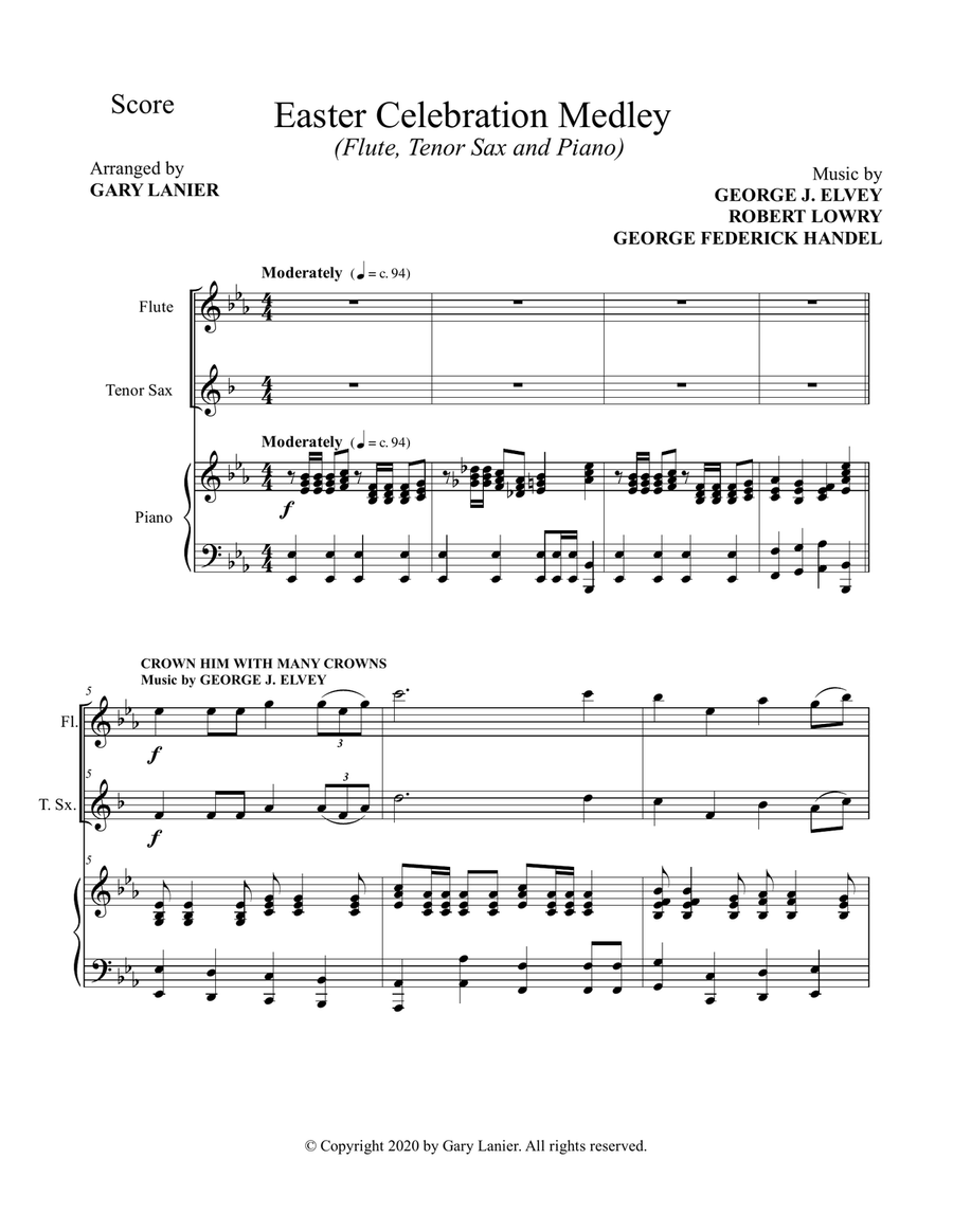 EASTER CELEBRATION MEDLEY (for Flute, Tenor Sax and Piano with Instrumental Parts) Woodwind Duet scores gallery preview page 2