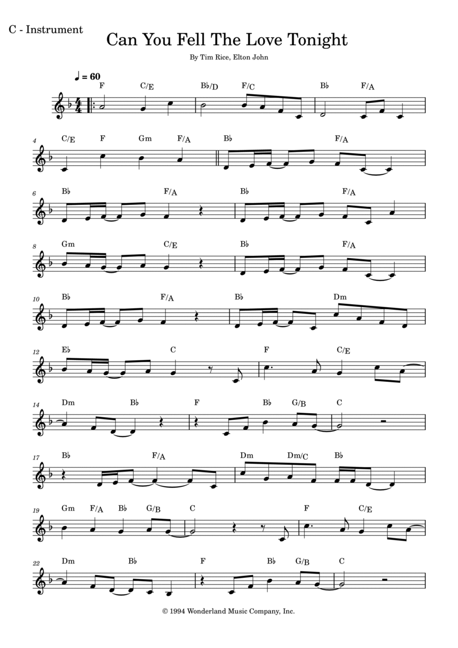 Can You Feel The Love Tonight Easy Piano scores gallery preview page 1
