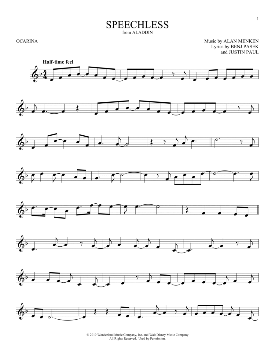 Speechless (from Aladdin) (2019) ocarina scores gallery preview page 1