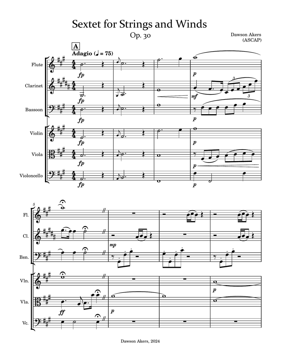 Sextet for Strings and Winds, Op. 30 Small Ensemble scores gallery preview page 1