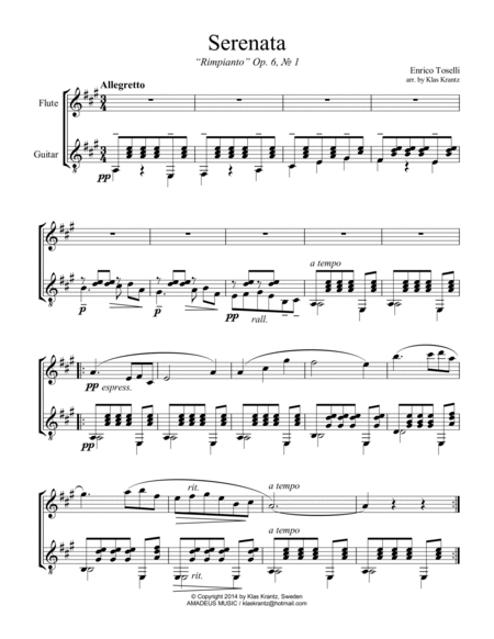 Serenata Rimpianto Op. 6 for flute (violin) and easy guitar (A major) image number null