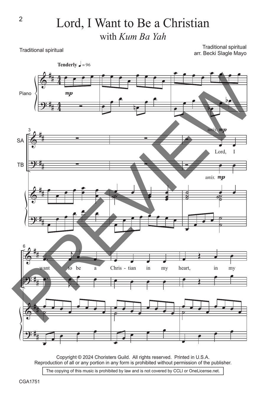 Lord, I Want to Be a Christian (with Kum Ba Yah) SAT(B) 4-Part scores gallery preview page 3