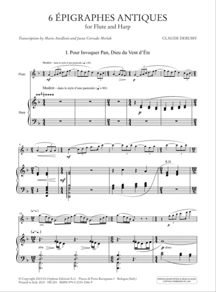 6 Épigraphes Antiques for Flute and Harp Flute scores gallery preview page 2