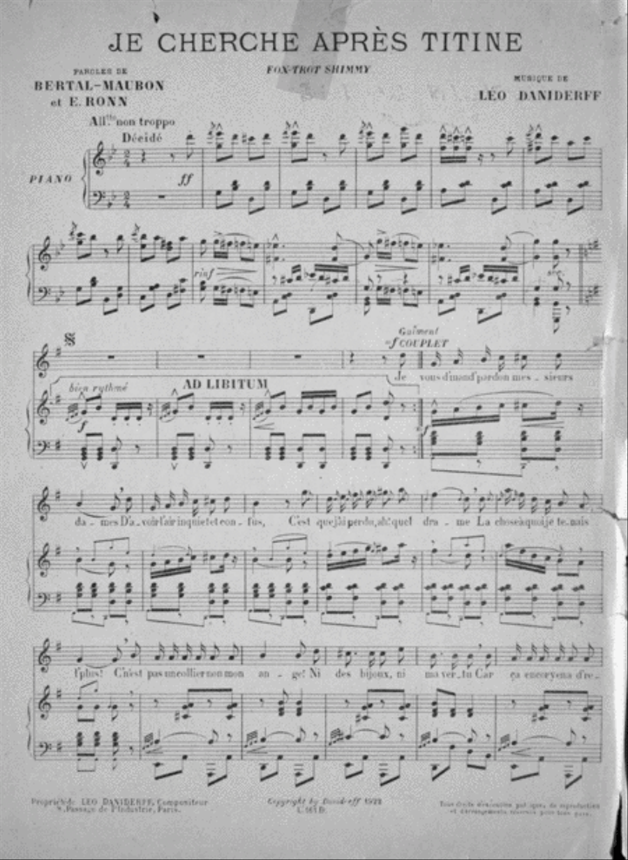 Je Cherche Apres Titine. Fox-Trot Schimmy Voice scores gallery preview page 2