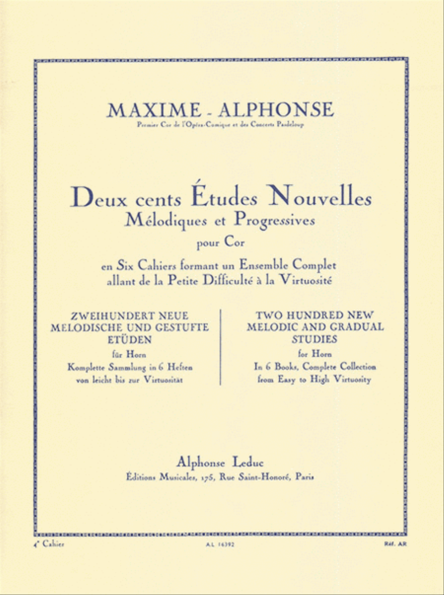 Deux cents Etudes Nouvelles Melodiques et Progressives Pour Cor - Cahier 4: Vingt Etudes Difficiles Horn scores gallery preview page 1