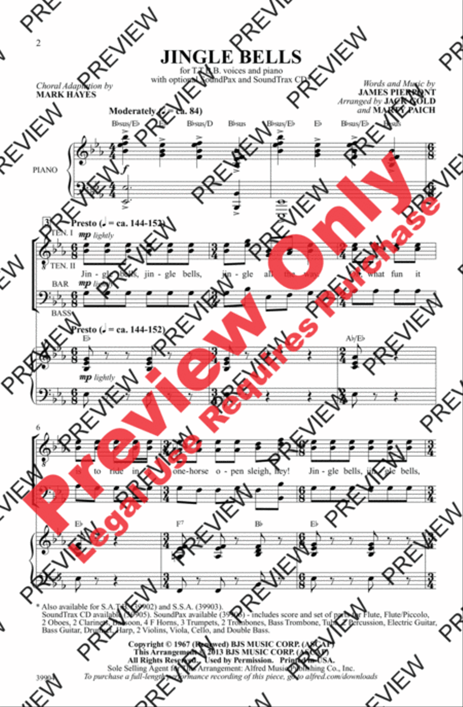 Jingle Bells Jingle Bells Men's Choir scores gallery preview page 2