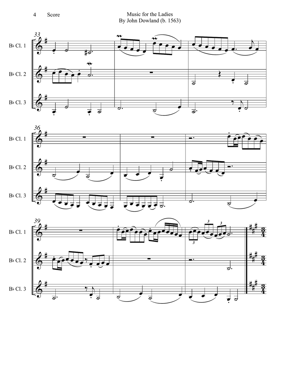 Dowland (1563) Music for the Ladies set for clarinet trio Clarinet Trio scores gallery preview page 5