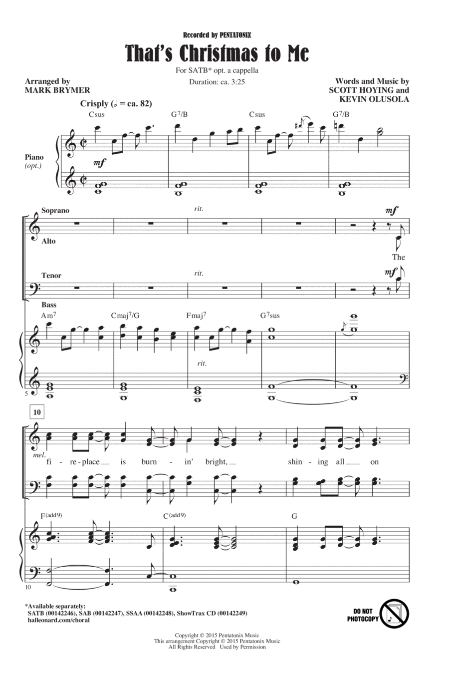 That's Christmas To Me (arr. Mark Brymer) 4-Part scores gallery preview page 1