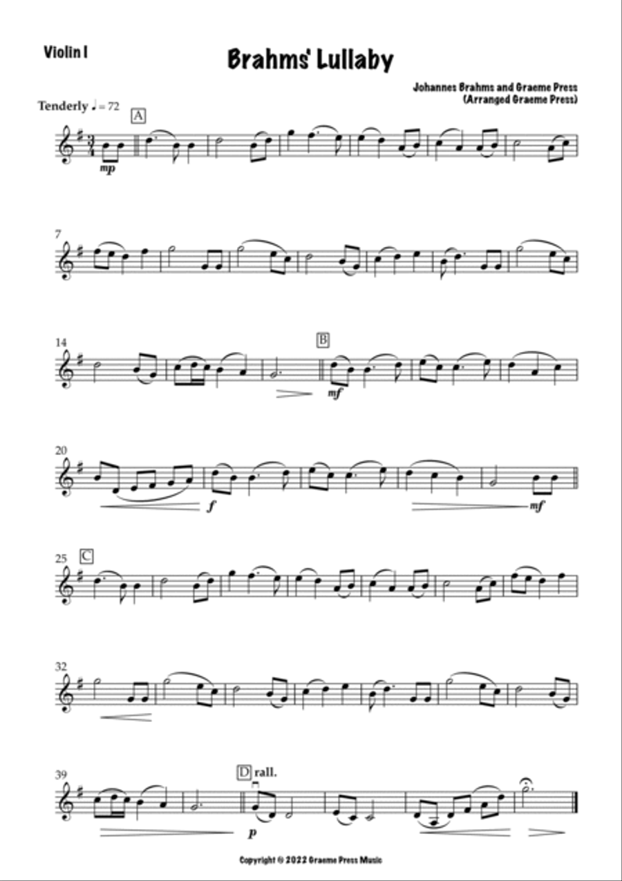 Brahms' Lullaby String Quartet scores gallery preview page 4