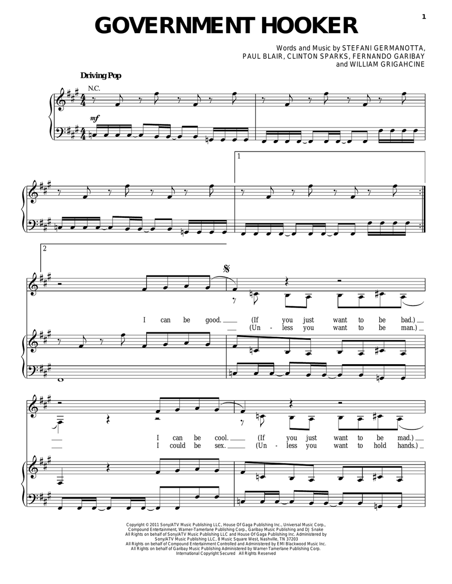 Government Hooker Government Hooker Piano, Vocal, Guitar scores gallery preview page 1