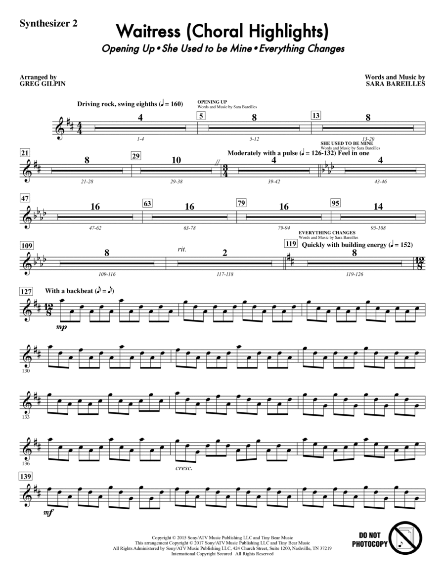 Waitress (Choral Highlights) (arr. Greg Gilpin) - Synthesizer II Choir scores gallery preview page 1