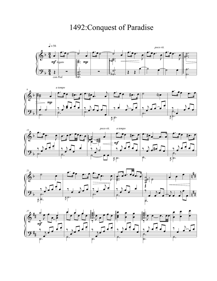 Conquest Of Paradise Piano Solo scores gallery preview page 1