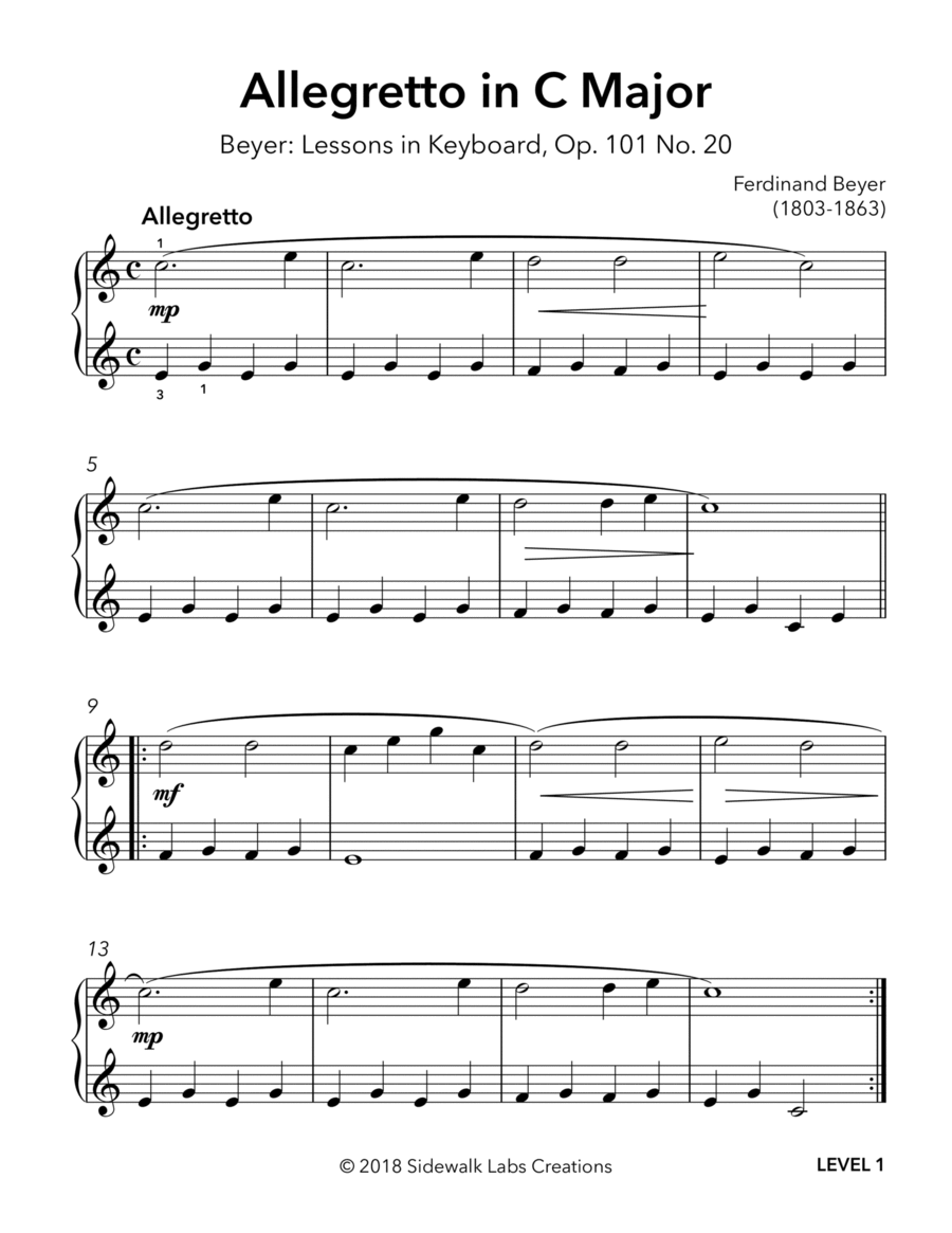 Allegretto in C Major, Op. 101 No. 20 Piano Method scores gallery preview page 1