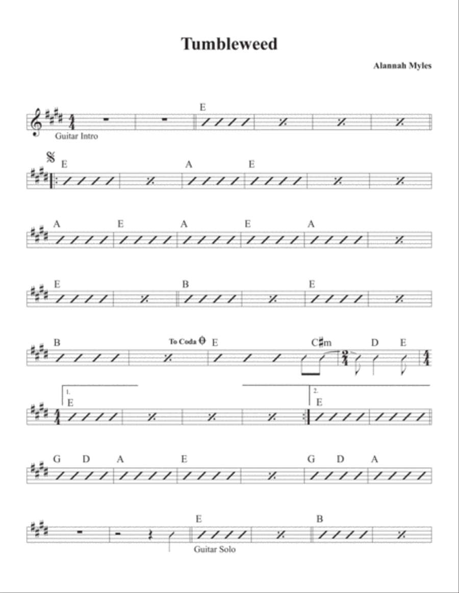 Tumbleweed Piano, Vocal, Guitar scores gallery preview page 1