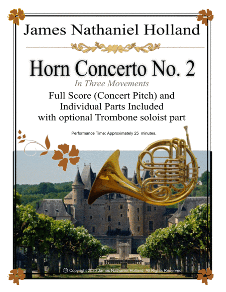 Concerto for Horn No. 2, Full Score with Individual Parts and optional Trombone solo part Full Orchestra scores gallery preview page 1