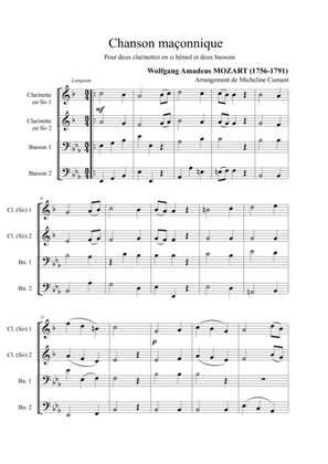 Mozart : Chanson maçonnique pour 2 clarinettes et 2 bassons