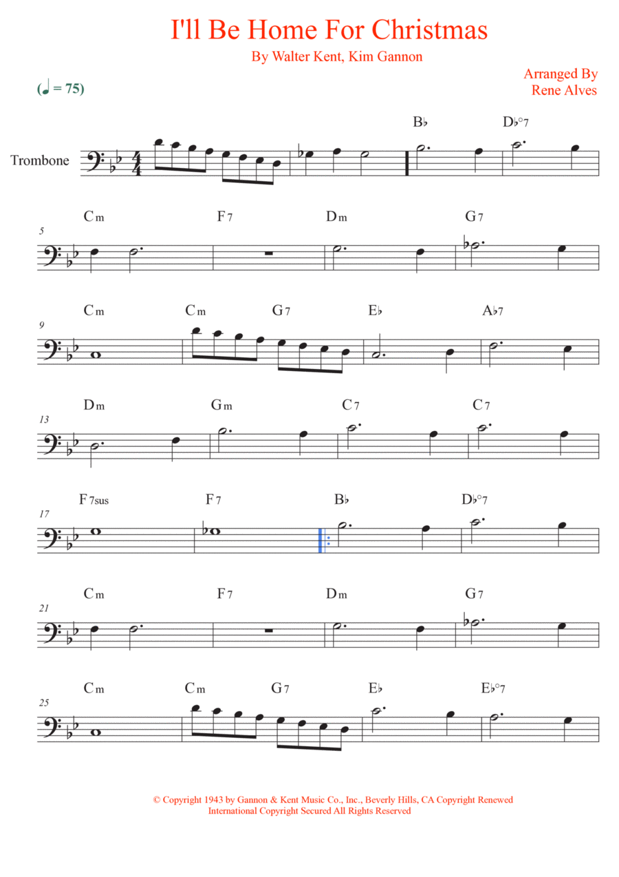 I'll Be Home For Christmas Trombone Solo scores gallery preview page 1