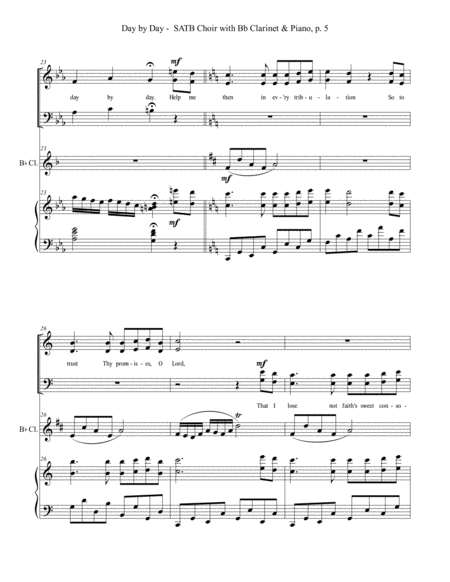 DAY BY DAY (SATB Choir with Bb Clarinet & Piano - Score & Parts included) image number null