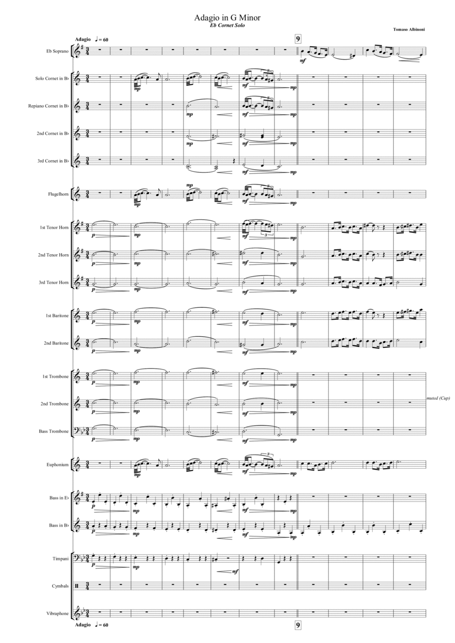 Adagio in G Minor (Eb Soprano Cornet Solo) Brass Band scores gallery preview page 1