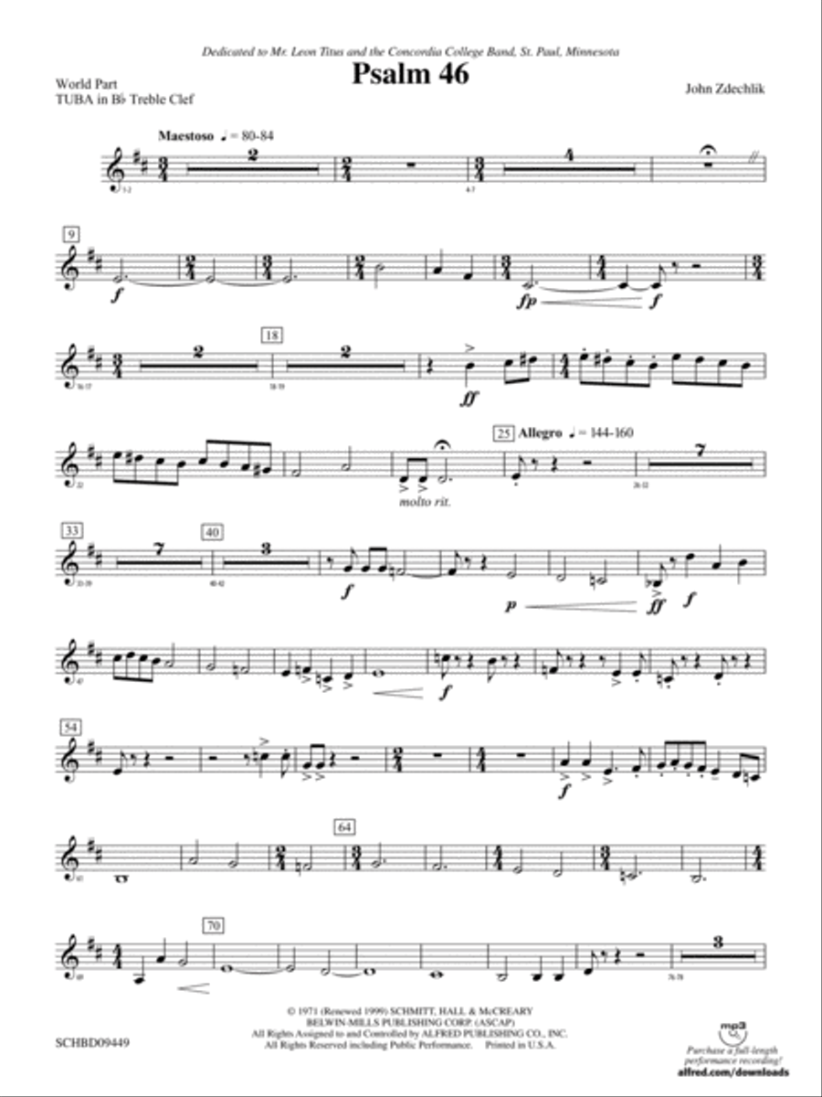 Psalm 46: (World Part) B-flat Tuba T.C. Concert Band scores gallery preview page 1
