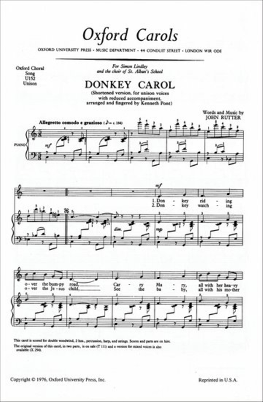 Donkey Carol Unison Choir scores gallery preview page 1