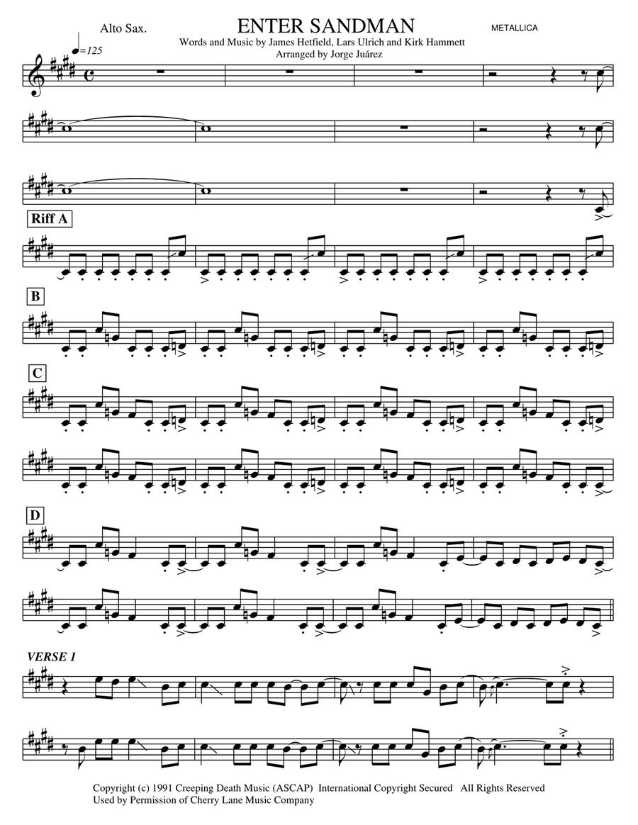 Enter Sandman Alto Saxophone scores gallery preview page 1