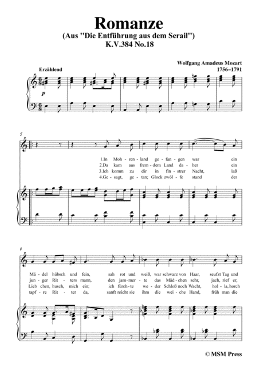Mozart-Romanze,in C Major,for Voice and Piano Voice Solo scores gallery preview page 3