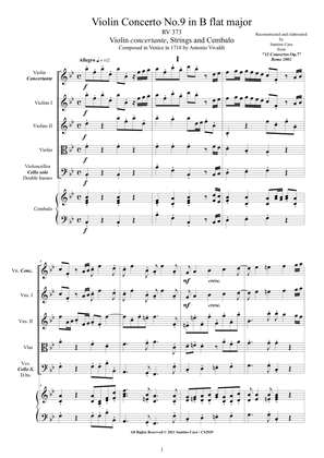 Book cover for Vivaldi - Violin Concerto No.9 in B flat major RV 373 Op.7 for Violin, Strings and Cembalo