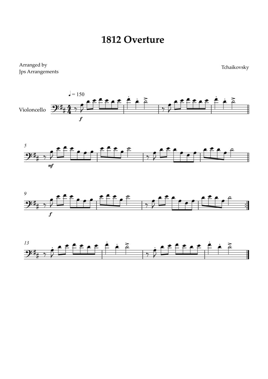 1812 Overture for Cello Cello Solo scores gallery preview page 1