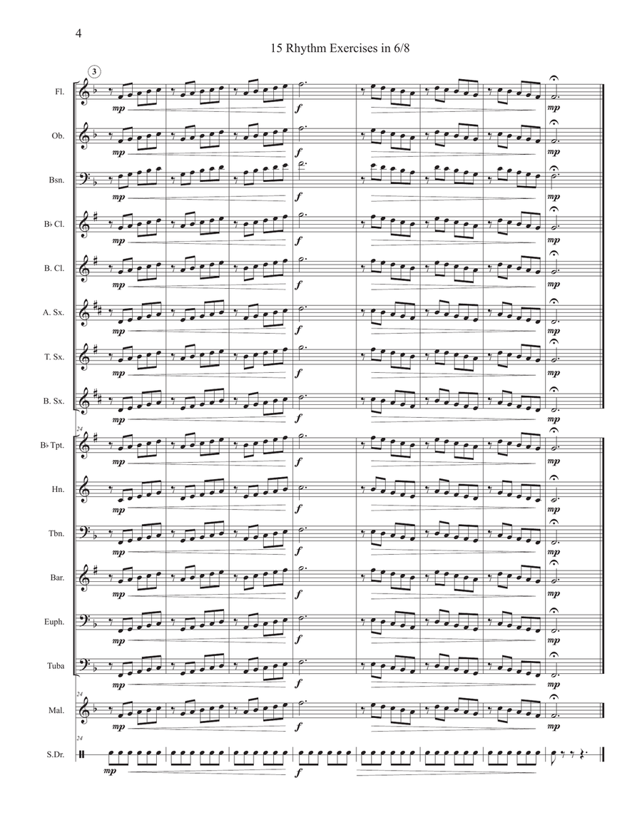 15 6/8 Rhythm Exercises for Band Concert Band scores gallery preview page 5