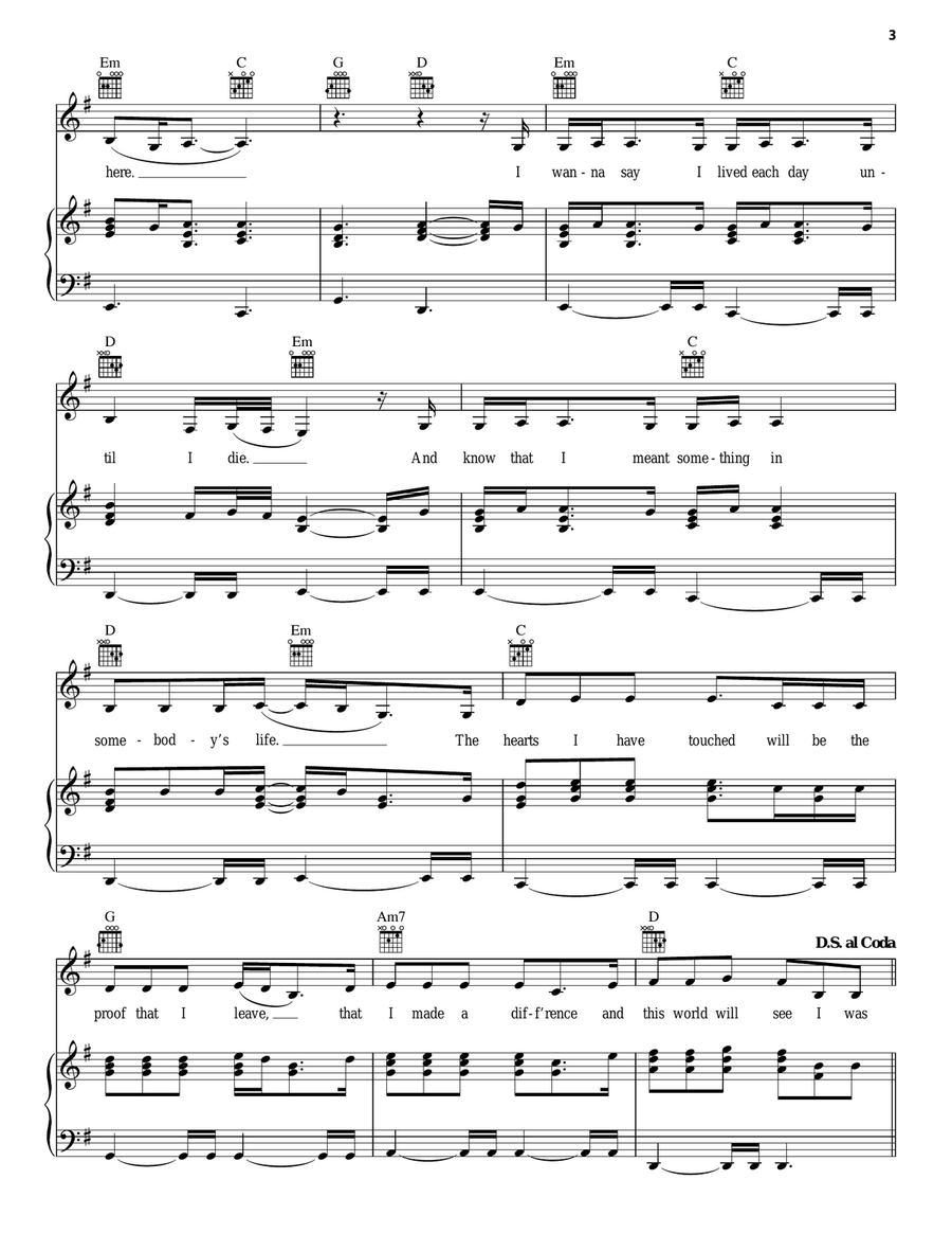 I Was Here Piano, Vocal, Guitar scores gallery preview page 3