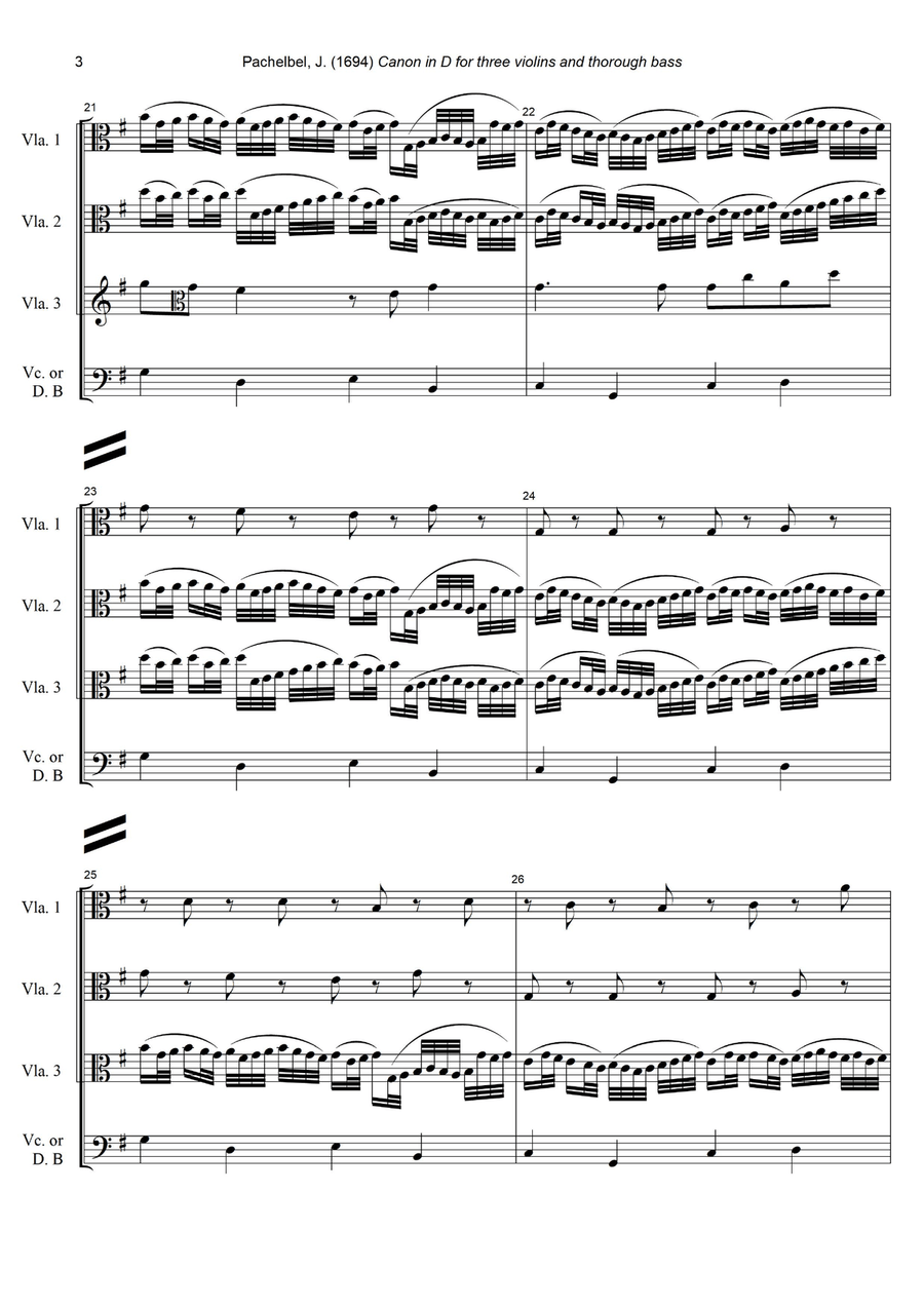 J. Pachelbel - Canon in D-dur, arr. for 3 Violas & Cello or Double Bass String Trio scores gallery preview page 3