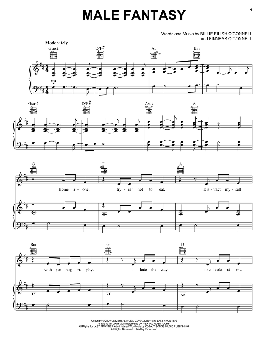 Male Fantasy Male Fantasy Piano, Vocal, Guitar scores gallery preview page 1