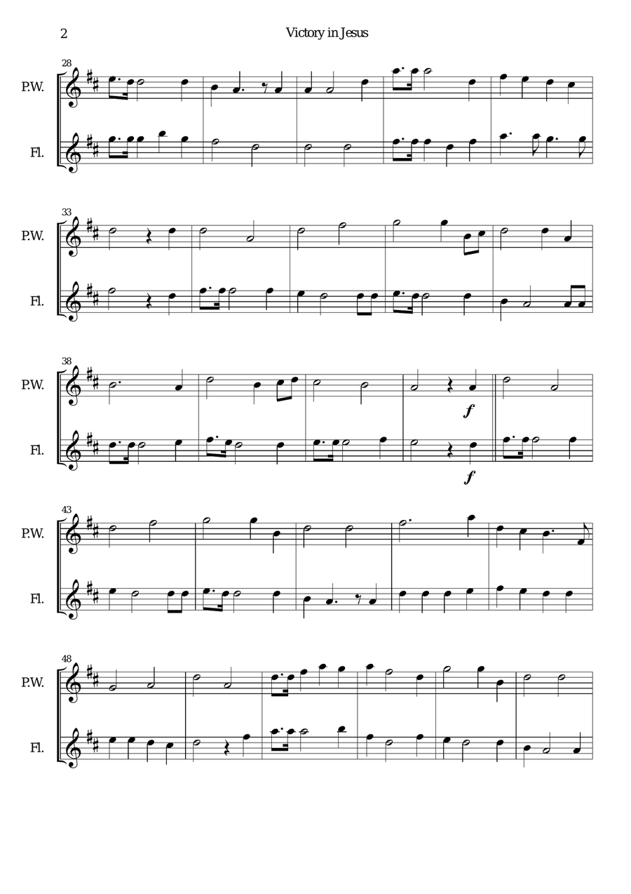 Victory in Jesus for penny whistle (or piccolo) and flute Piccolo scores gallery preview page 2