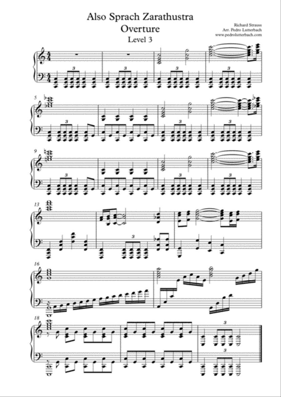 Also Sprach Zarathustra Also Sprach Zarathustra Piano Solo scores gallery preview page 1