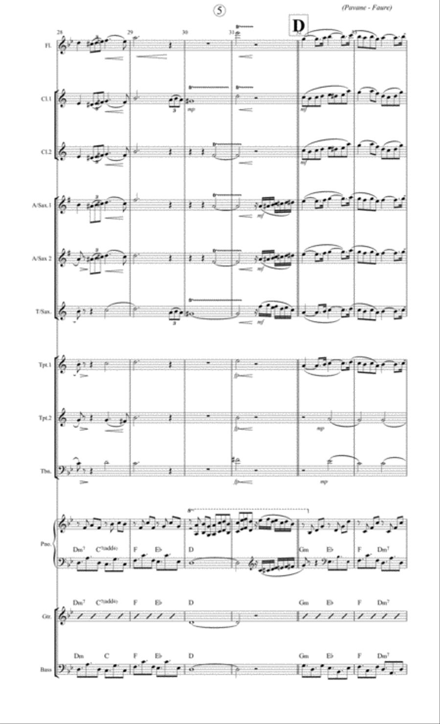 Pavane (Faure) for a medium (Latin) jazz band Jazz Ensemble scores gallery preview page 5