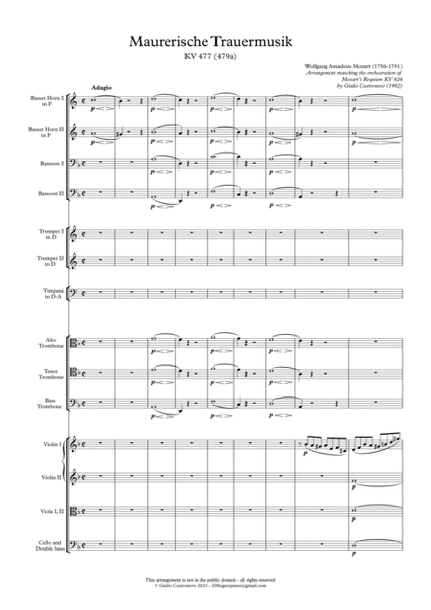 Mozart: Masonic Funeral Music (Maurerische Trauermusik) KV 477 - arr. matching the Requiem KV 626 image number null