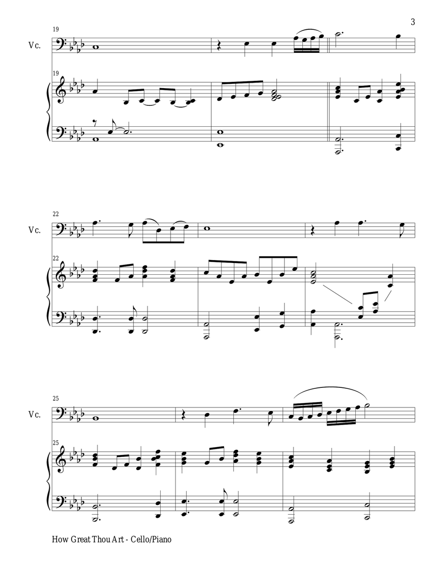 HOW GREAT THOU ART, Cello and Piano (Score & Parts included) Chamber Music scores gallery preview page 3